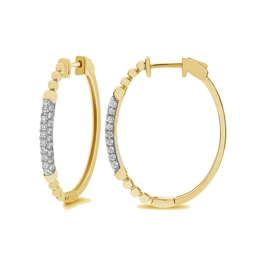 King Jewelers 18K Yellow Gold Bead Diamond Hoop Earrings