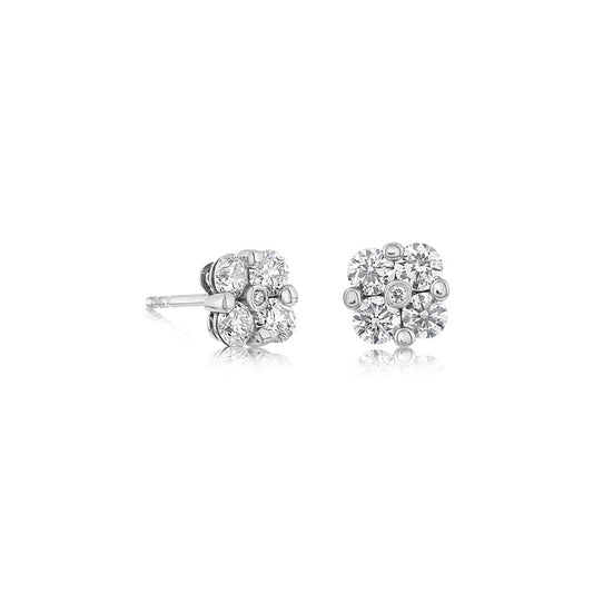 King Jewelers 14K White Gold 0.83ct Cluster Diamond Stud Earrings