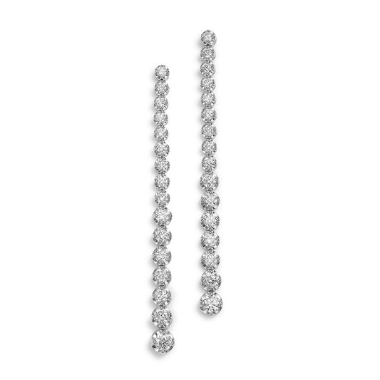 King Jewelers Graduated Diamond Line Drop Earrings 14K White Gold