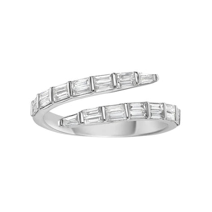 King Jewelers 14K White Gold Baguette Diamond Bypass Ring