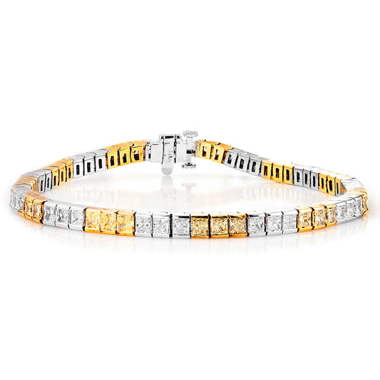 King Jewelers 18K Gold Platinum Yellow Diamond Tennis Bracelet