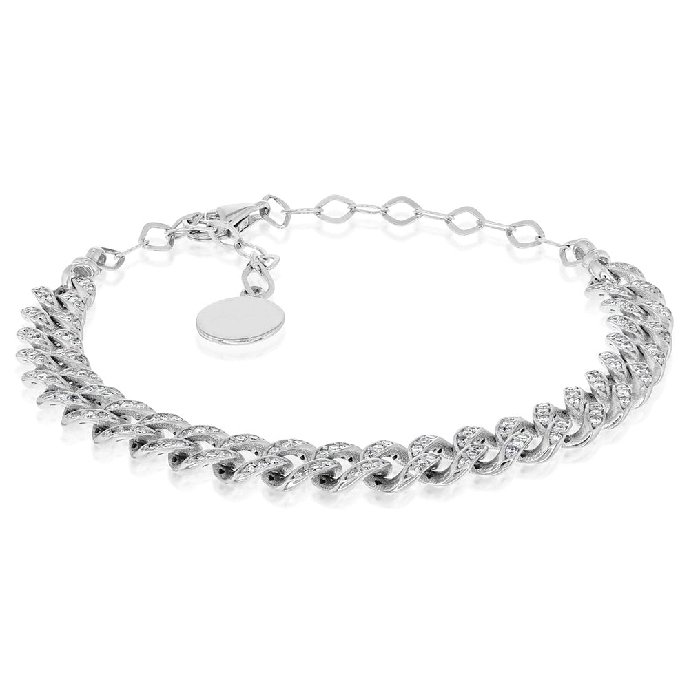 King Jewelers 0.78ct Diamond Cuban Link Chain Bracelet 14K White Gold