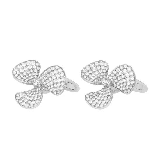 King Jewelers 18K White Gold Diamond Propeller Cufflinks