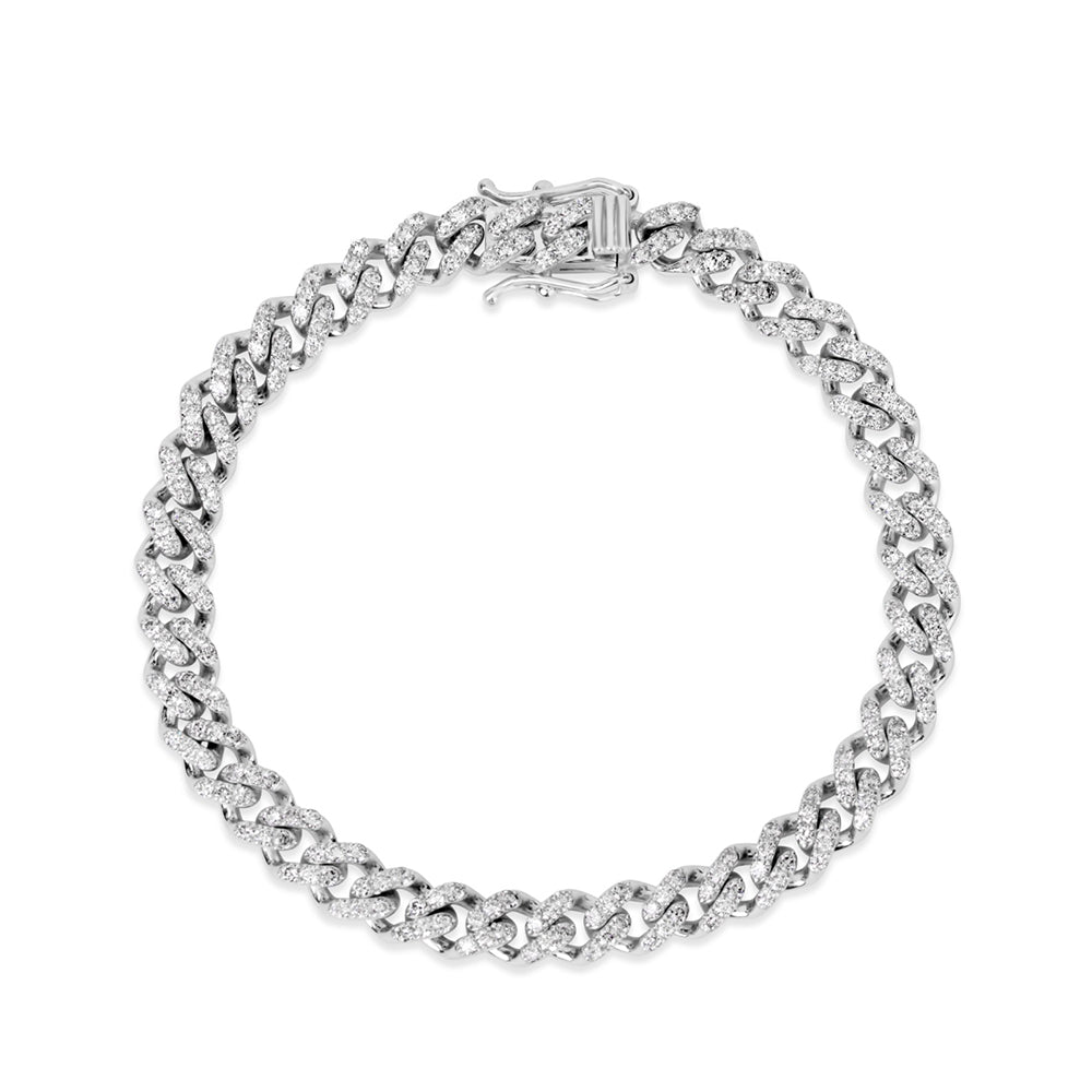 King Jewelers 7.56ct Diamond Cuban Link Chain Bracelet 14K White Gold