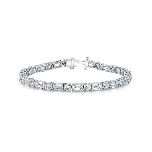 King Jewelers 18K White Gold Mixed Shape Diamond Tennis Bracelet