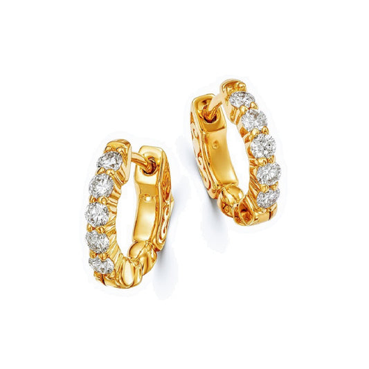 King Jewelers 14K Yellow Gold 0.50ct Diamond Hoop Huggie Earrings