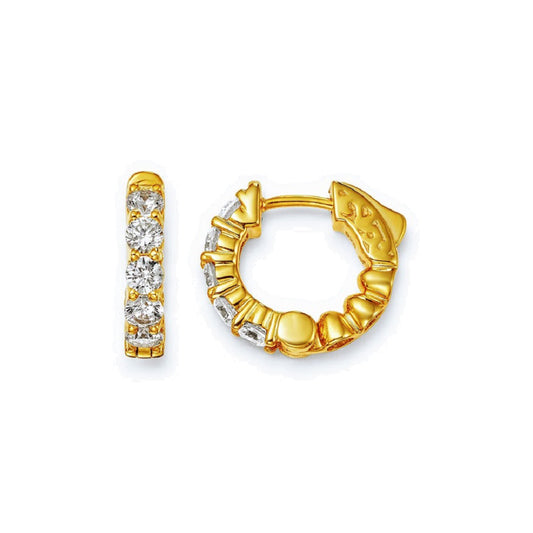 King Jewelers 14K Yellow Gold 1.01ct Diamond Hoop Huggie Earrings