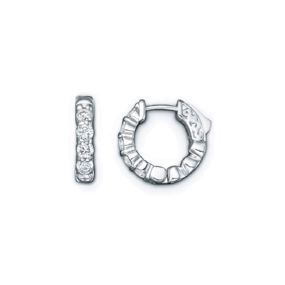 King Jewelers 14K White Gold 1.00ct Diamond Hoop Huggie Earrings