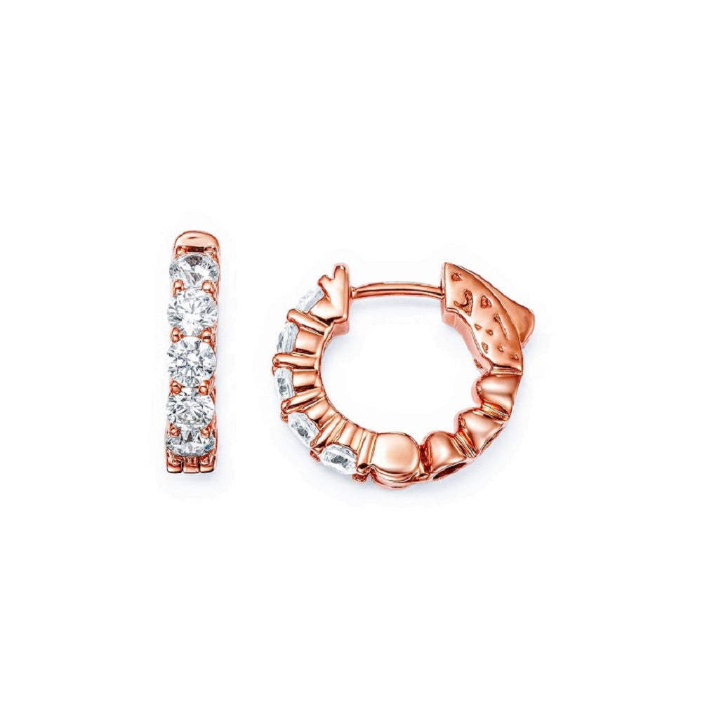 King Jewelers 14K Rose Gold 1.10ct Diamond Hoop Huggie Earrings