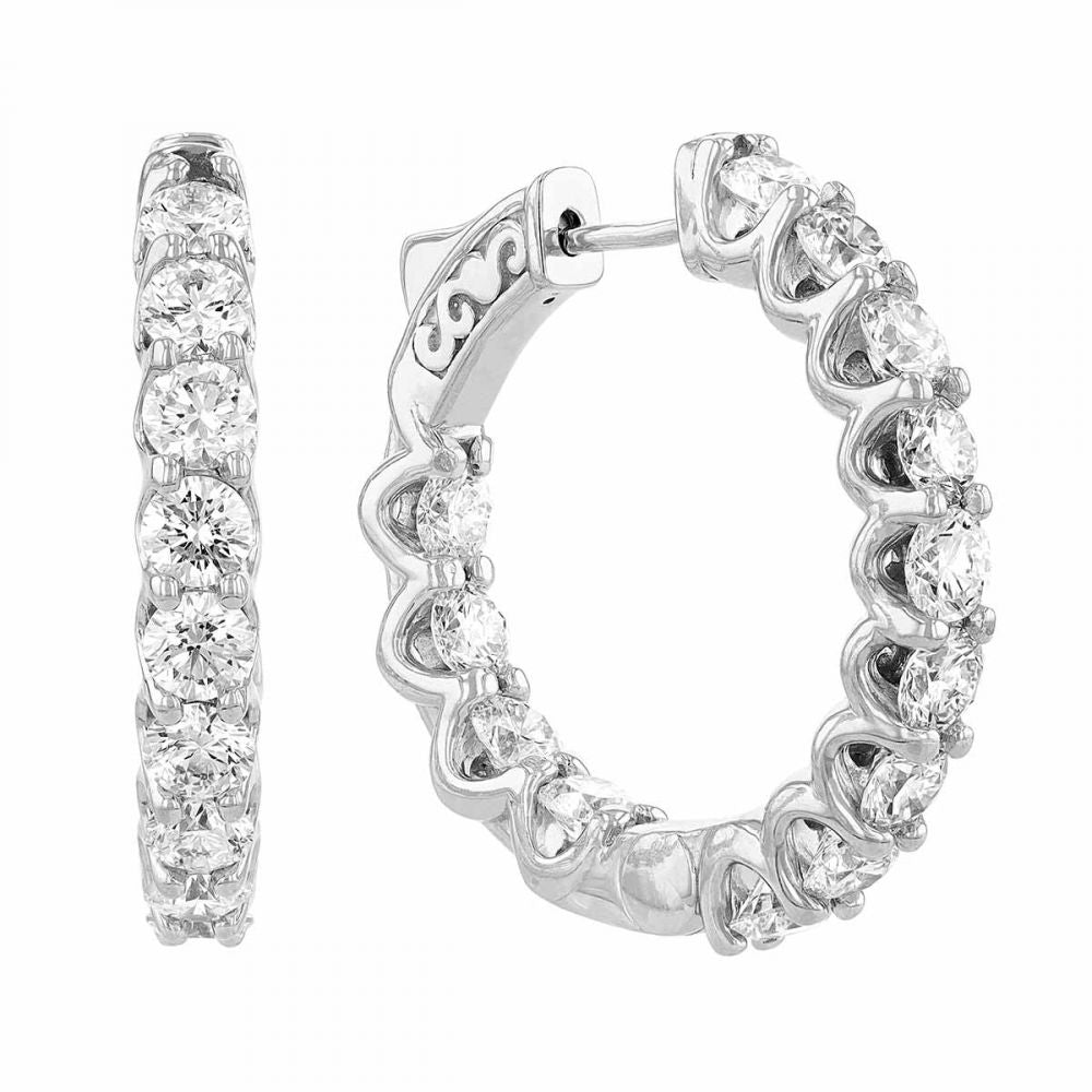 King Jewelers 14K White Gold 4.00ct Inside Outside Diamond Hoops