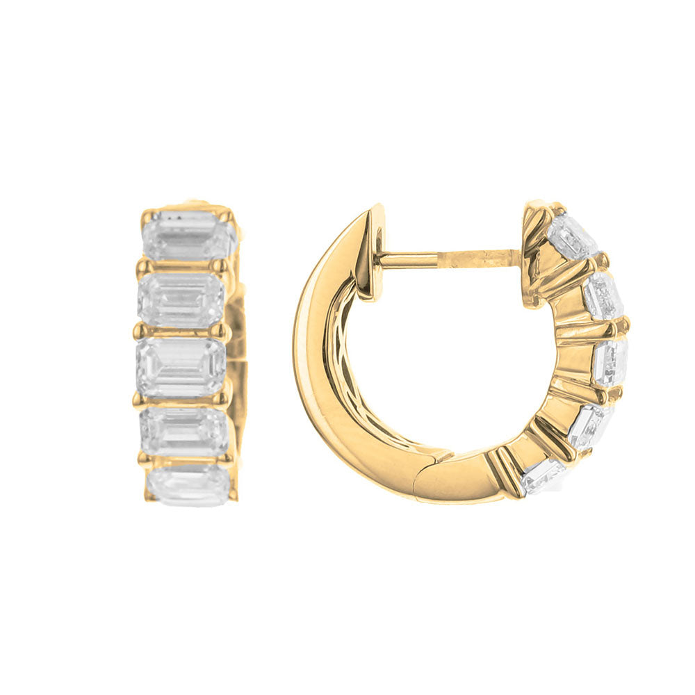 King Jewelers 18K Yellow Gold Emerald Cut Diamond Huggie Earrings