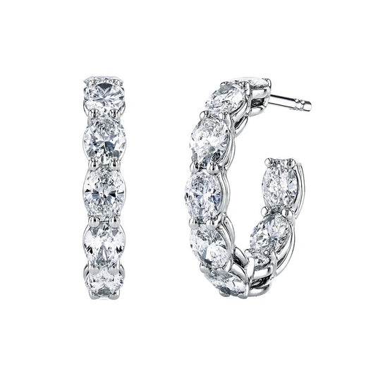 King Jewelers 18K White Gold Oval Cut Diamond Hoop Earrings