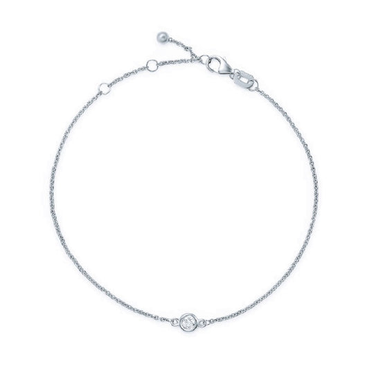 King Jewelers Solitaire Diamond Station Bracelet 14K White Gold