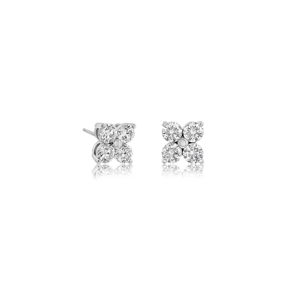 King Jewelers 14K White Gold 0.99ct Cluster Diamond Stud Earrings