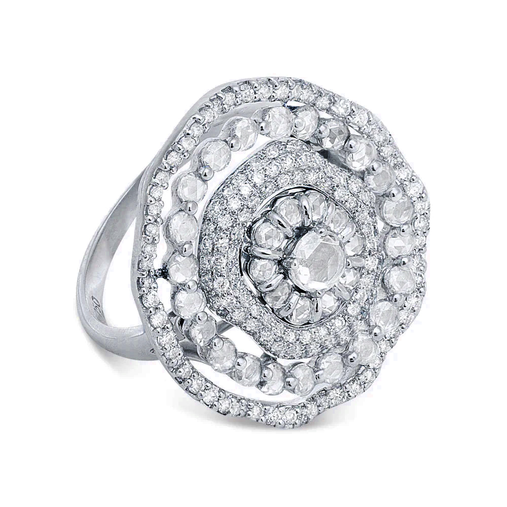 King Jewelers 18K White Gold Rose Cut Diamond Oval Ring