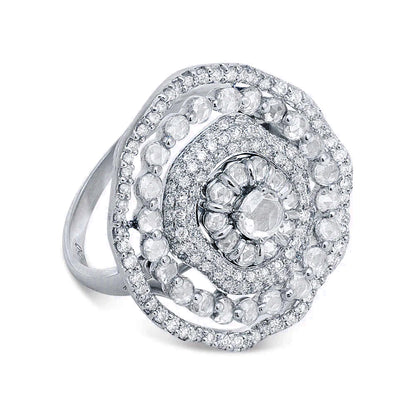 King Jewelers 18K White Gold Rose Cut Diamond Oval Ring