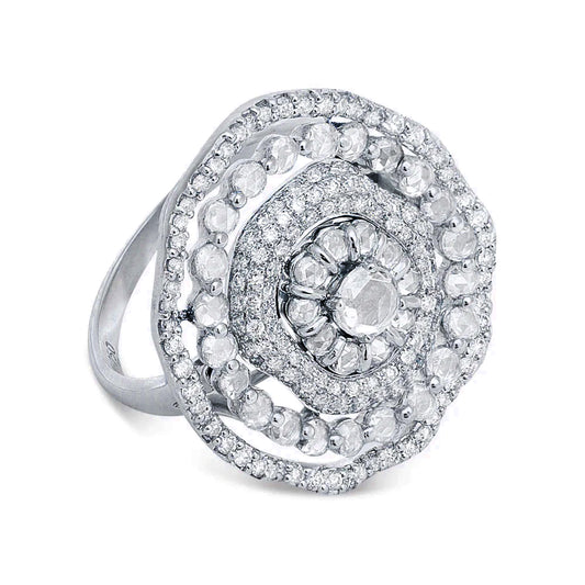 King Jewelers 18K White Gold Rose Cut Diamond Oval Ring