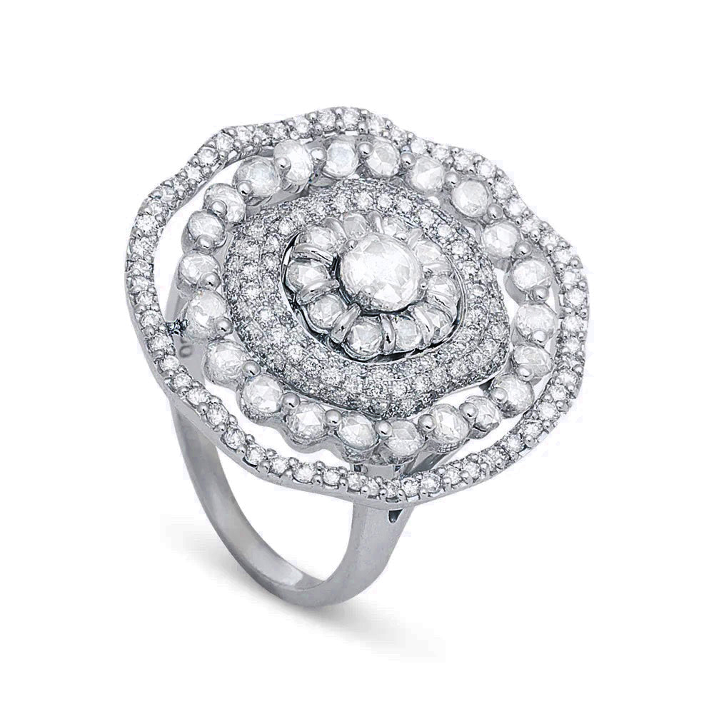 King Jewelers 18K White Gold Rose Cut Diamond Oval Ring