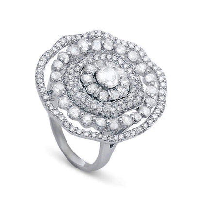 King Jewelers 18K White Gold Rose Cut Diamond Oval Ring