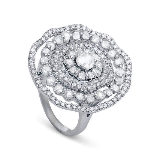 King Jewelers 18K White Gold Rose Cut Diamond Oval Ring