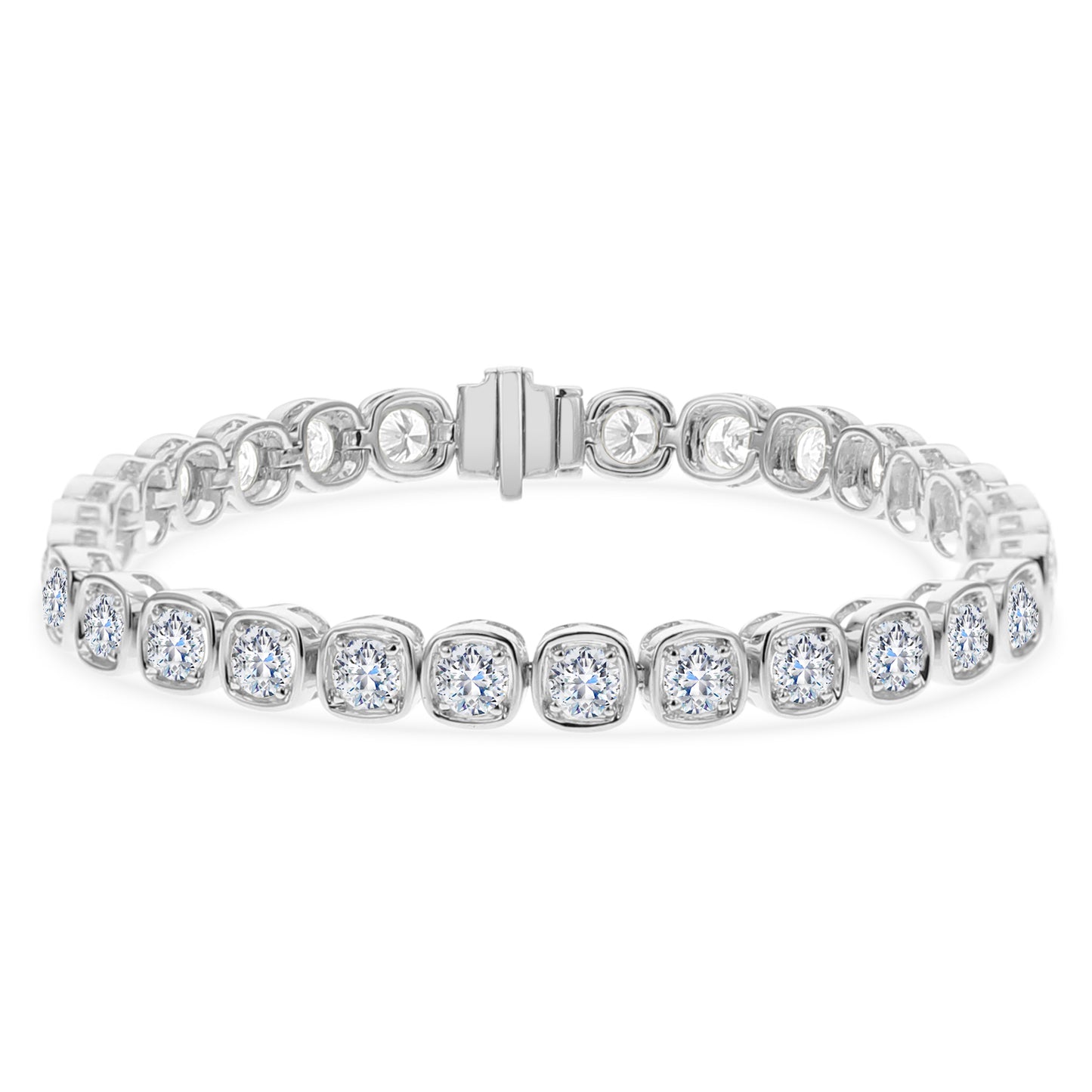 King Jewelers 8.60ct Cushion Bezel Diamond Bracelet 18K White Gold