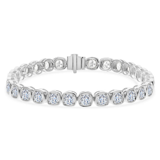 King Jewelers 8.60ct Cushion Bezel Diamond Bracelet 18K White Gold