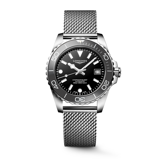 Longines HydroConquest 39mm Black Lacquered Polished Dial Stainless Steel