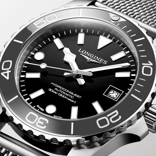 Longines HydroConquest 39mm Black Lacquered Polished Dial Stainless Steel
