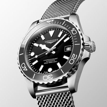 Longines HydroConquest 39mm Black Lacquered Polished Dial Stainless Steel