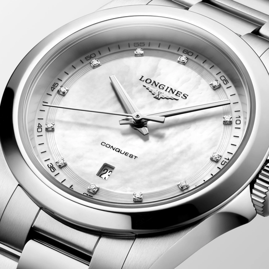 Longines Conquest 30mm White Mother-of-Pearl Dial Bracelet
