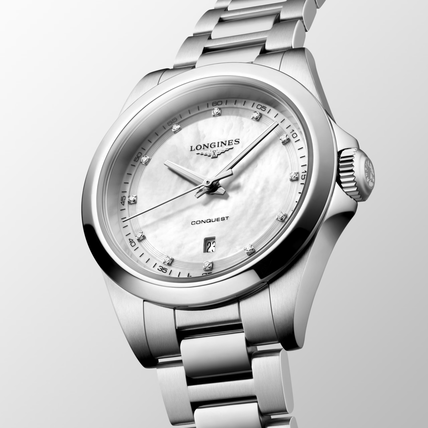 Longines Conquest 30mm White Mother-of-Pearl Dial Bracelet