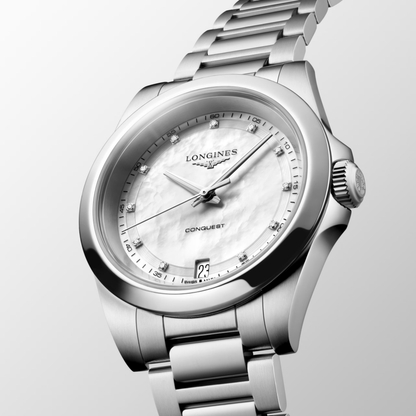 Longines Conquest 34mm White Mother-of-Pearl Dial Bracelet