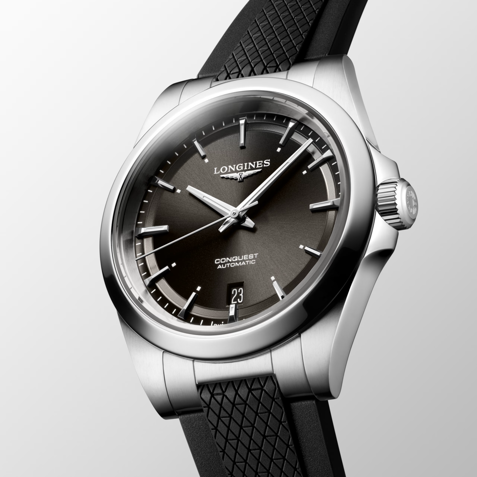 Longines Conquest 38mm Automatic Black Dial Stainless Steel & Rubber Watch