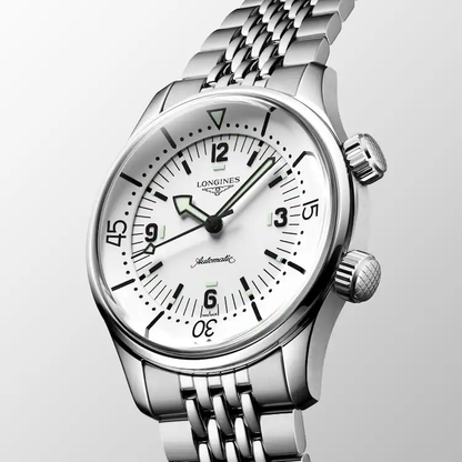 Longines Legend Diver 39mm Automatic White Dial Beads-of-Rice Bracelet Watch