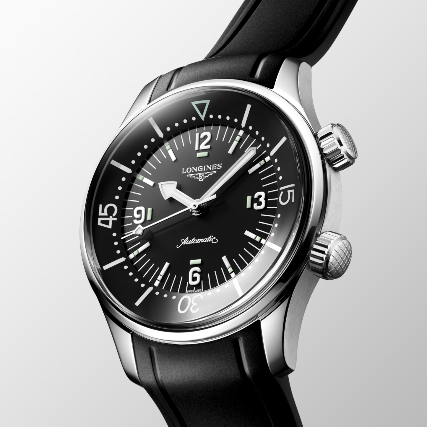 Longines Legend Diver 39mm Automatic Black Dial Rubber Strap Watch