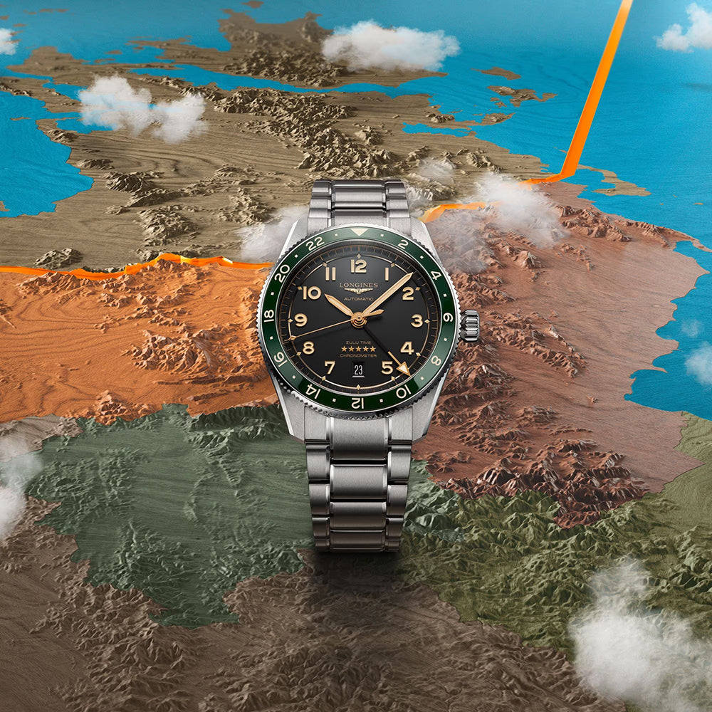 Longines Spirit Zulu Time Black Green Bezel | King Jewelers