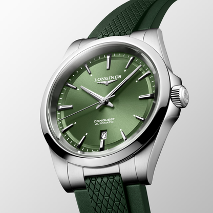 Longines Conquest 41mm Automatic Green Dial Rubber Strap Watch