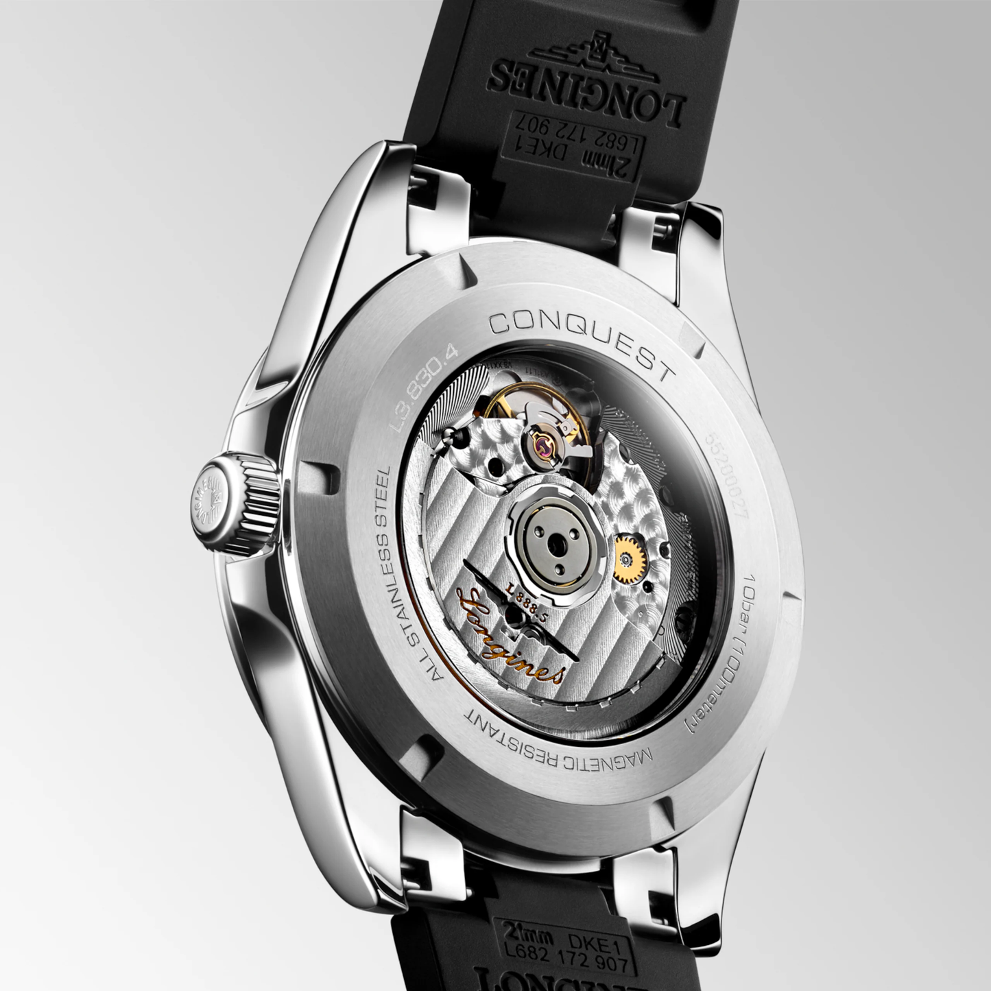 Longines Conquest 41mm Automatic Black Dial Rubber Strap Watch