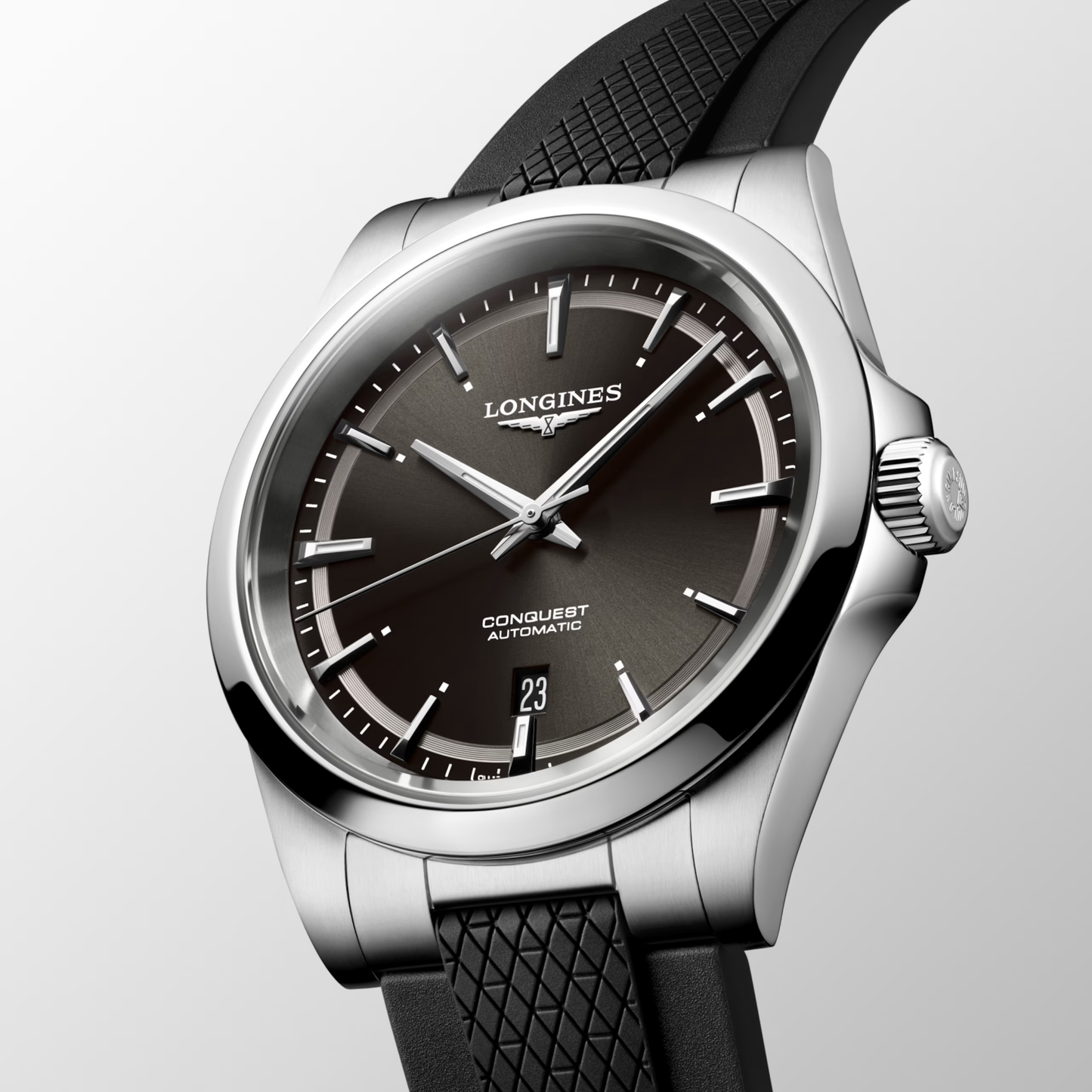 Longines Conquest 41mm Automatic Black Dial Rubber Strap Watch