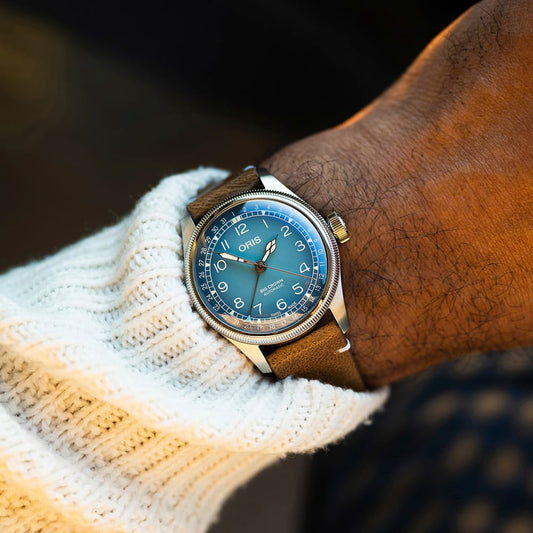 38MM ORIS BIG CROWN POINTER DATE CERVO VOLANTE, STEEL CASE, BLUE DIAL, BROWN LEA