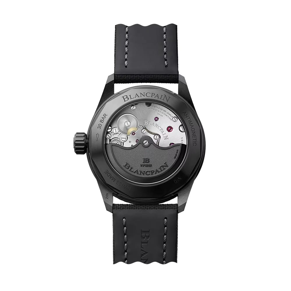 43MM BLANCPAIN FIFTY FATHOMS BATHYSCAPHE, CARAMIC CASE, BLACK DIAL, BLACK FABRIC