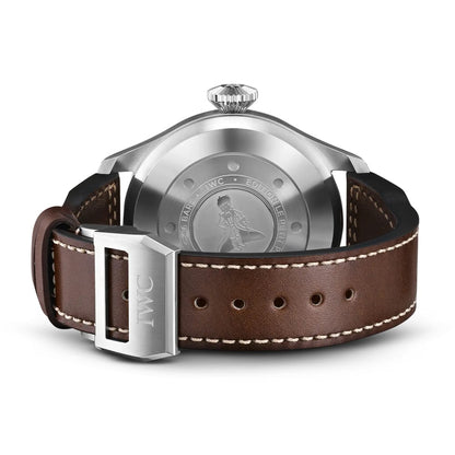 46MM IWC BIG PILOT LE PETIT PRINCE, STEEL CASE, BLUE DIAL, BROWN LEATHER STRAP.