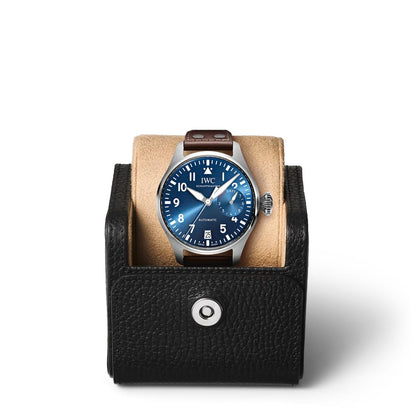 46MM IWC BIG PILOT LE PETIT PRINCE, STEEL CASE, BLUE DIAL, BROWN LEATHER STRAP.