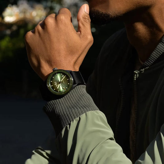 43.5MM BLANCPAIN FIFTY FATHOMS, BLACK CERAMIC CASE, GREEN DIAL, BLACK FABRIC STR