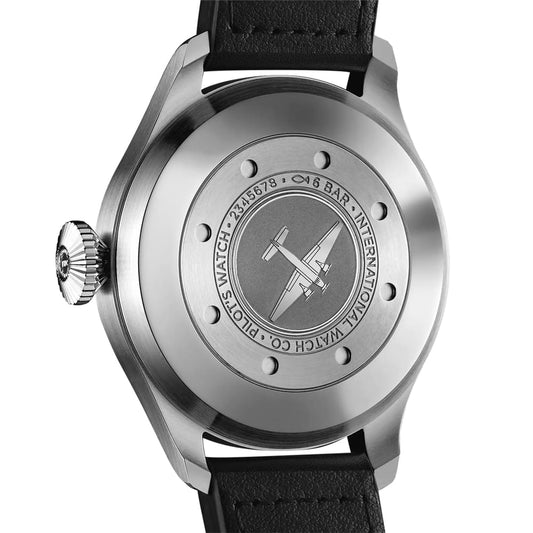 46.2MM IWC BIG PILOT, STEEL CASE, BLACK DIAL, BLACK LEATHER STRAP.