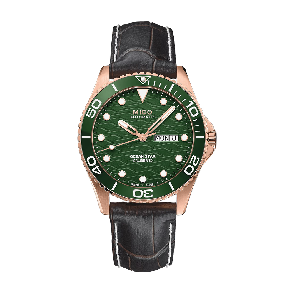 Mido Ocean Star 200C 42.5mm Green Dial Rose Gold PVD Watch