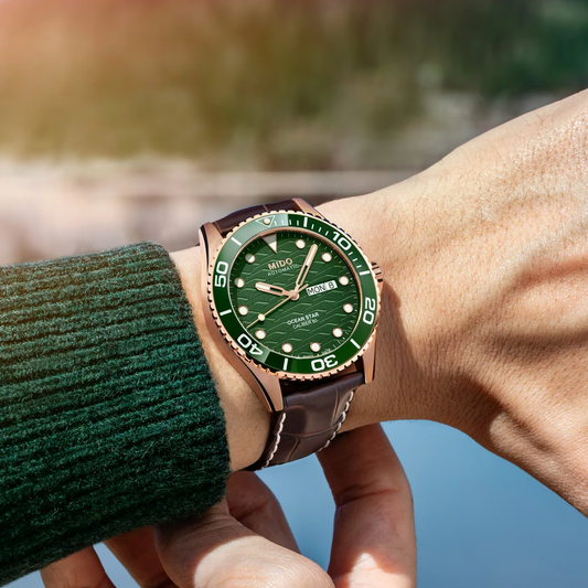 Mido Ocean Star 200C 42.5mm Green Dial Rose Gold PVD Watch