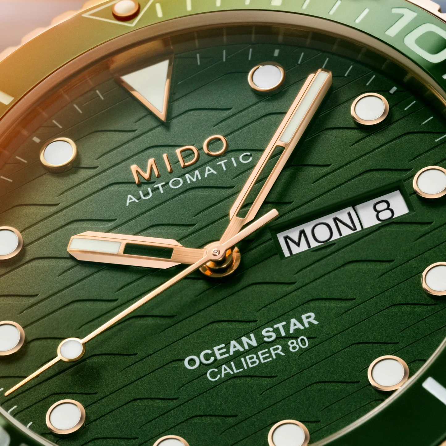 Mido Ocean Star 200C 42.5mm Green Dial Rose Gold PVD Watch