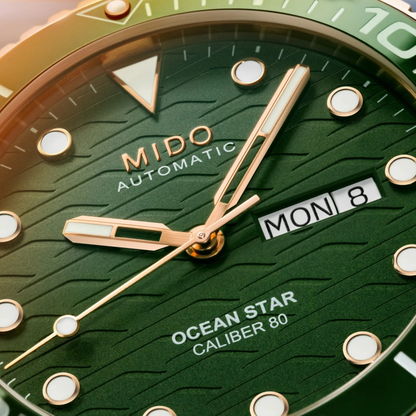 Mido Ocean Star 200C 42.5mm Green Dial Rose Gold PVD Watch