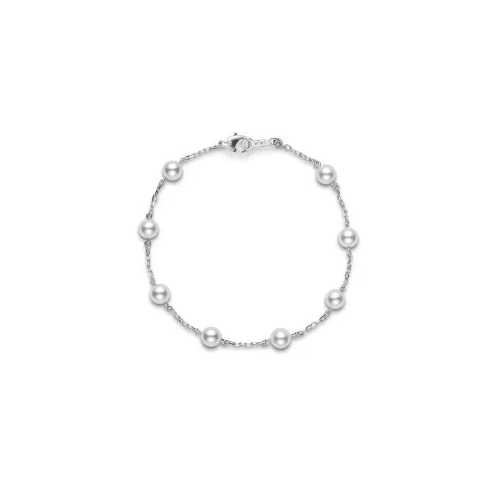 Mikimoto Station 18K White Gold Pearl Chain Bracelet